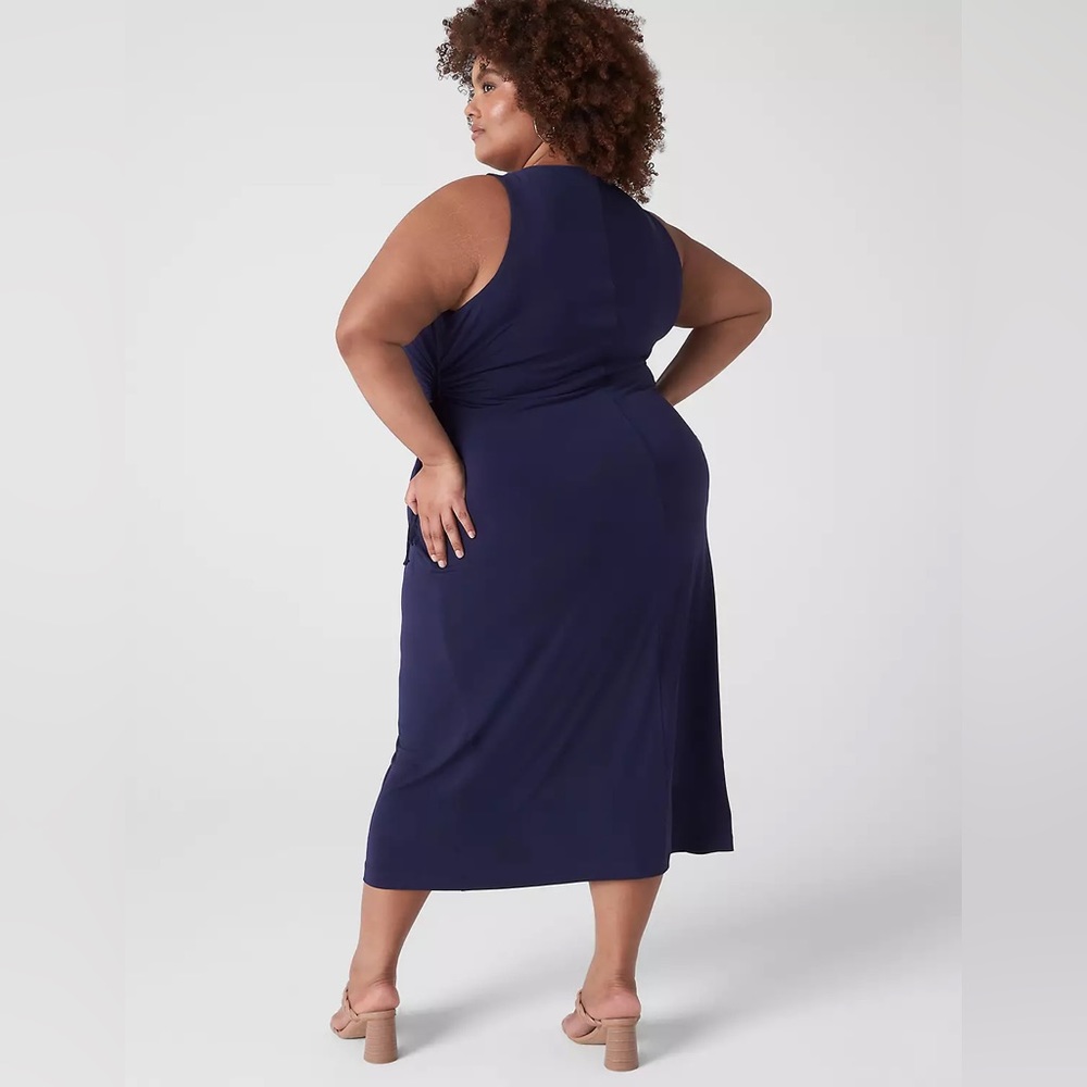 Lane Bryant Midi Dress 18/20 Blue Sleeveless V-Neck Side Cutout - Picture 2 of 6
